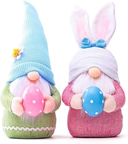 APHRODY Easter Gnome Plush Elf Decorations, 2 pcs Handmade Gnome Bunny Faceless Doll Easter Ornaments, Spring Home Decor Gifts for Women Men