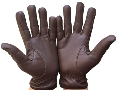 Gants d'équitation pour homme en cuir 100 % véritable marron foncé, marron clair et noir (marron foncé, taille M)