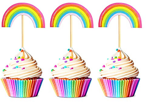 Unimall Global 24 Stück Regenbogen Form Cupcake Topper Picks Kuchen Dekor für Geburtstag Hochzeit Dekoration Mädchen Kinder Baby Shower Party Backen Dekoration, Mehrfarbig