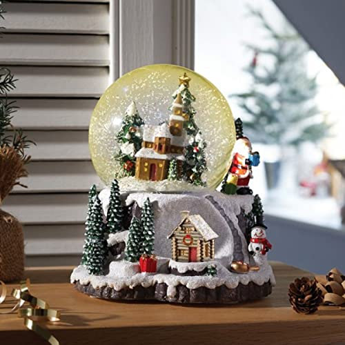 Marco Paul Musical LED Christmas Snow Globe Decoration Battery Powered Glitter Snow Globes with Auto Timer and Colour Changing LED Light up Christmas Village Scene Ornament for Home Decoration