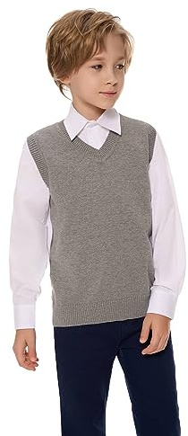 SMILING PINKER Boys Girls Vest V-Neck School Uniform Sleeveless Knitted Top Cotton Jumper