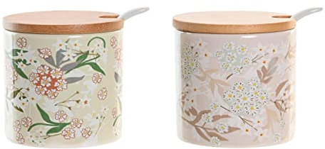 DKD Home Decor Azucarero de la Marca, Color Verde y Beige, de bambú (7,5 x 7,5 x 7,5 centímetros)