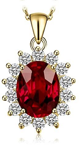 JewelryPalace Oval 2.5ct Echt Garnet Prinzessin Diana Kate Middleton Kette Anhänger, Schmuck Set Rot, Halsketten Damen Silber 925 Collier Edelstein Mädchen, Ketten für Frauen Geschenk Vergoldet 45 Cm