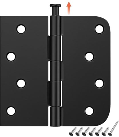 HOSOM 3 Pack 4 Inch Black Exterior Door Hinges with Square & 5/8 Radius, Removable Pin, Perfect for Heavy-Duty Front & Back Door, Antirust & No Squeaks
