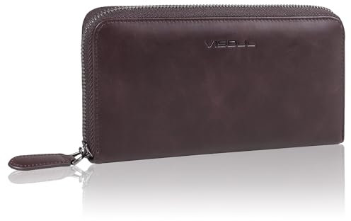 VISOUL Große Brieftasche Echtleder/Italienisches Leder mit RFID-Schutz, XL Geldbörse L02 Kaffee