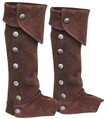 ORANDESIGNE Pirate Stiefelstulpen Herren Mittelalterliche Beinwickel Kunstleder Mittelalter Stiefel Gamaschen Wildlederimitat Steampunk Stiefelüberzug Kostümzubehör A Braun Einheitsgröße