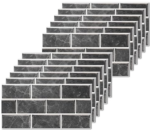 Black Brick Tile Stickers for Bathroom Kitchen Waterproof Vinyl Stick on Tiles Backsplash Self Adhesives Wall Tile Transfers Peel and Stick Tile Decals for Living Room - 30x15cm (24 Sheets)