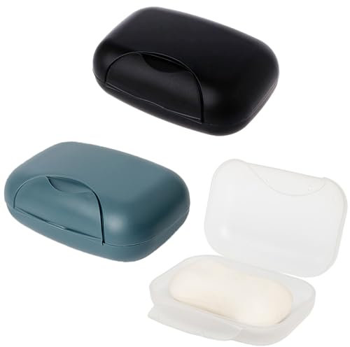 3 PCS Soap Box Travel Soap Case Portable Waterproof Leakproof Soap Holder Box Soap Dish with Lid Soap Bar Soap Holder Travel Soap Travel Case for Shower Travel Outdoor(Black+White+Navy Blue)