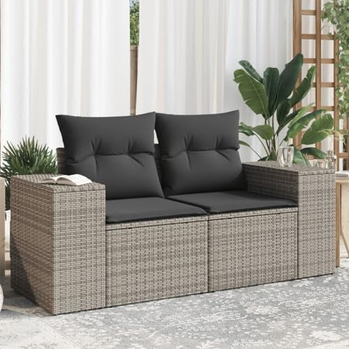 Juroupi Gartensofa 2-Sitzer mit Kissen Balkon Sofa Outdoor Sofa Lounge Sofa Balkon GartenmöBel Loungesofa Outdoor Grau Poly Rattan - 366125