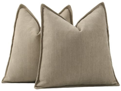 Madizz 2er Set Schlicht Chenille Kissenbezügen Weiche dekorative Kissenbezüge für Sofa Schlafzimmer Kissenhülle Helltaupe 50x50 cm Quadrat