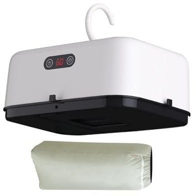 Sèche-linge électrique portable, séchoir à air chaud, air chaud 360°/10kg Porteur/3 niveaux réglables/arrêt automatique/UV, minis séchoir électrique pompe chaleur pour sous-vêtements, vêtements bébé