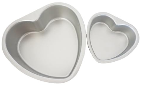 LoveDeal Tortiera a forma di cuore da 10 e 15 cm, piccola teglia a forma di cuore, a prova di perdite, stampi per torta nuziale, per San Valentino, in alluminio, 2 pezzi