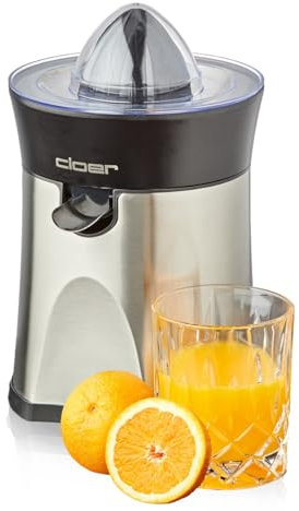 Cloer 6815 Spremiagrumi e Arance elettrico,cono di spremitura piccolo e grande, Funzione anti-goccia, spegnimento automatico, antiscivolo, lavabile in lavastoviglie, 100W, acciaio inossidabile