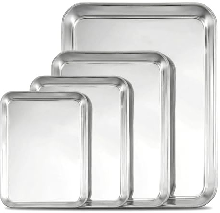 4er Set Backbleche, 4er Pack Antihaft-Backbleche, Essentials Edelstahl-Backblechsets, Backblechsets mit Rand - gesund und ungiftig