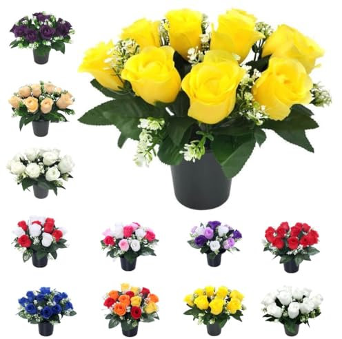 Faucet 25 cm de macetas de flores | Flores artificiales para tumbas | Cementerio y decoraciones florales | Flores de tumbas | Flores artificiales | Casa y jardín | Nuevo diseño y calidad mejorados (12