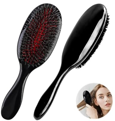 JOZMMZEOOA Soft Boar Bristle Hair Brush for Women Paddle Hair Extension Brush Scalp Massage Hairbrush Dual Bristles Anti-Static for Blow Dry Detangling & Straightening