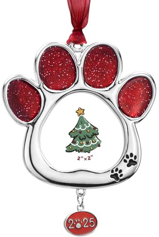 GUOER Christmas Tree Ornament Picture Frame Holiday Keepsake Gift Home Decor Christmas Decorations Xmas Gifts Pendant with 2 Photo Frame Insert (Paw 2025)