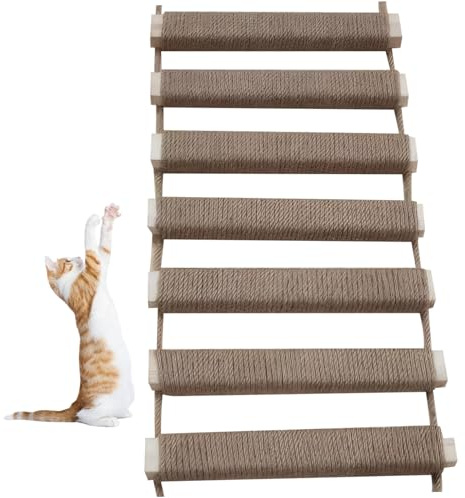 Kattstege 25 x 80 cm hängande kattbro i trä lindad med linnerep repbeständig stege för inomhus katter tillbehör husdjurstillbehör