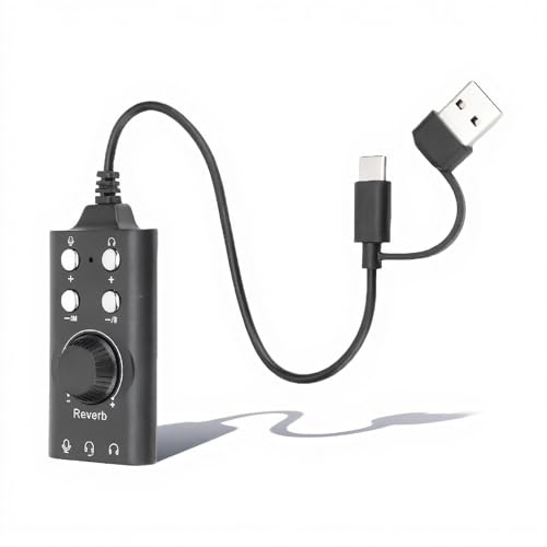 ASHATA Scheda audio USB, Scheda audio stereo esterna con controllo del volume e cambio vocale Adattatore USB Fino a 3,5 mm Jack per PC -laptop Gaming Headset Microfono