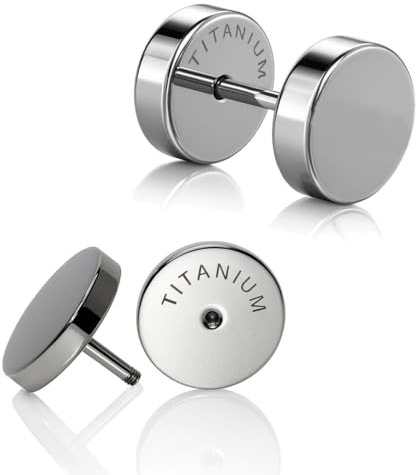 Soul-Cats Örhängen (2 stycken) med skruvlock av titan i silver, örhängen med platt stängning för kvinnor och män i olika storlekar 6–14 mm, 10 mm, Titan