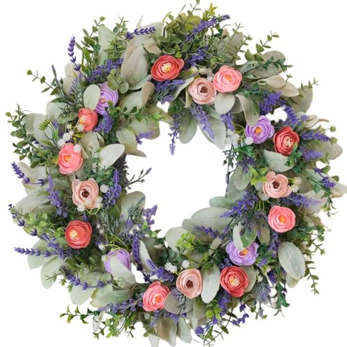 CIR OASES 22 Inch Spring Wreath for Front Door Blue Spring Door Wreath Summer Floral Wreaths with Wildflower for Wall Porch Indoors Outdoor Window Home Farmhouse Decor