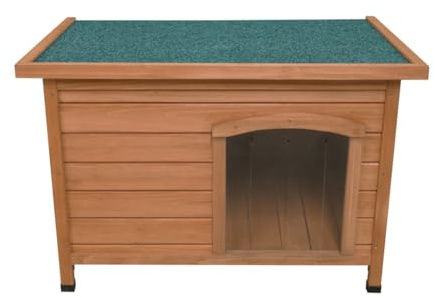 Hundkoja i Trä för Inomhus & Utomhus – Väderbeständig Furu, Hundlucka, Lutande Tak med Asfaltfilt, Fällbar Taköppning, Ventilation 5 cm, Ljusbrun, Hållbar & Mysig