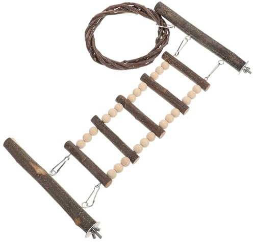 HIAKDOFT Échelle à Oiseaux en Bois Naturel Escalier et Balançoire d'escalade pour Perroquets et Perruches Support D'entraînement Sécurisé pour Petits Oiseaux Multifonctionnel