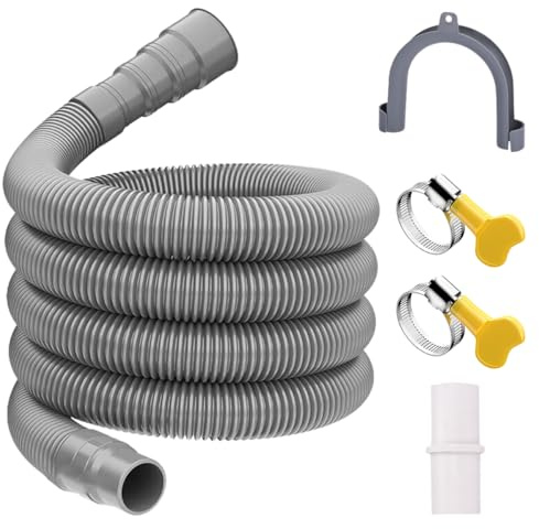 5M Manguera Desague Lavadora, Universal Manguera de Drenaje con 2 Abrazaderas y 1 Soporte Conector, Tubo Desagüe Para Lavavajillas, para Lavadora Lavavajillas y Secadora