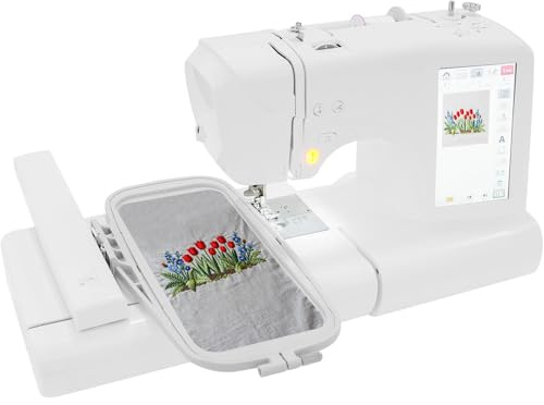 Máquina de bordar y coser 2 en 1- Bordadora controlada por ordenador-Con pedal &Pantalla táctil (12 idiomas,incl. español) Importar diseños DIY USB&258 patrones precargados&Lámpara&2 marcos de bordado