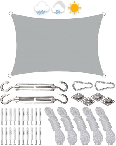 Sonnensegel Wasserdicht 3x4m Rechteckig, Premium HDPE 98% UV Atmungsaktiv, Mit Rostschutz Ösen Und Kordel, Wetterfest & Reißfest, Geeignet für Außenbereich, Garten, Camping, Terrasse(Hellgrau)