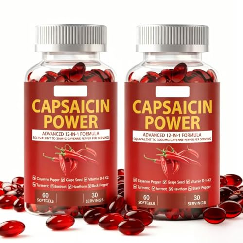 Cayennepeppartillskott, Capsaicin Cap-sula med gurkmeja och rödbetor, stöder cirkulation och energi, 60 Count,2PCS