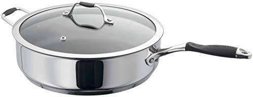 Stellar James Martin Stainless Steel Non-Stick Sauté Pan with Glass Lid 28cm 3L, Helper Handle, Induction Ready, Oven Safe, Dishwasher Safe