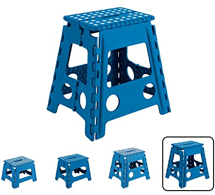 ARREGUI TB-039-A Taburete Plegable Cocina o Baño | Escalera Pequeña | Taburete Infantil | Banqueta Baño | Escalón para Adultos y Niños (hasta 150Kg) | 39 cm de Altura | Azul