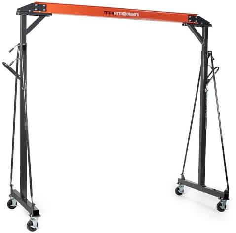 Titan Attachments Adjustable Gantry Crane, 1 Ton Capacity, Shop Lift Hoist Rated 2,000 LB, Portable Design with Locking Wheels, Adjustable Height up to 12 FT, Durable Steel Construction, Frame Only