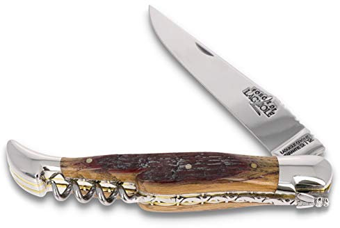 Forge De Laguiole Collection Taschenmesser - 12 cm - Griff Barriquefass Eichenholz - Doppelplatine - Korkenzieher - Klinge 10 cm und Backen glänzend