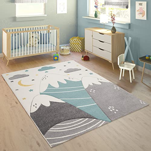 Paco Home Alfombra Infantil Alfombra Habitacion Niño Color Pastel 3D Motivo Montañas Moderna, tamaño:140x200 cm