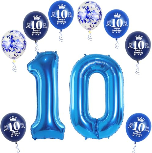 Ballon gonflable XL 10 ans, ballon gonflable chiffre 10, ballon gonflable chiffre 10, ballons bleus en forme de chiffre 10, numéro 10 Décoration d'anniversaire chiffre 10