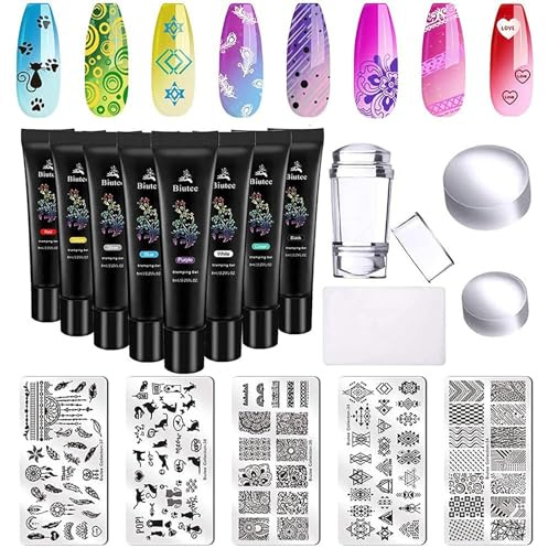 Placas Estampacion Uñas, Nail Stamping Set, Stamping Gel Set, 8 Colores 8ml Nail Stamping Gel Polish Placas, Uñas Stamping Arte de uñas DIY