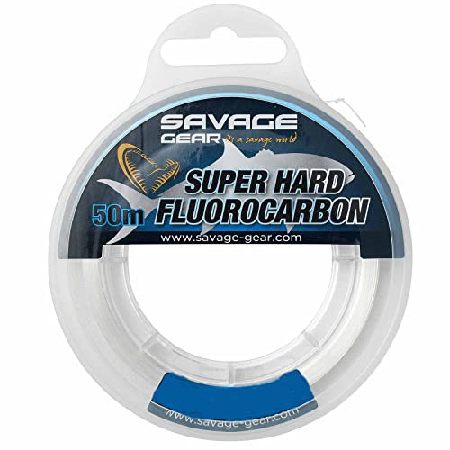 Savage Gear Super Hard 0,50mm 13,2kg Fluorocarbon 50m, Vorfachmaterial zum Kunstköderangeln, Fluorocarbonschnur für Meerforelle & Wolfsbarsch, Spinnvorfach, Schnur