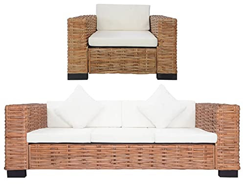 Fest-night 2-Sitzer Rattan-Sofa Sofagarnitur Garten Lounge Sofa Rattan-Lounge Balkon Lounge Sofa Outdoor Lounge Sessel Rattan Gartenmöbel Loungemöbel mit Auflagen Natur Rattan