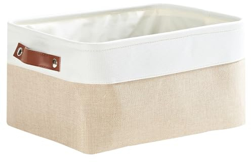 Mangata Fabric Storage Boxes, Thickened Canvas Storage Baskets with Handle for Shelves, Clothes Toys(M, Khaki/White, without Drawstring,1 Pcs)