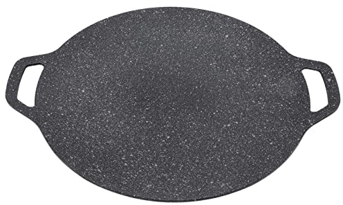 Koreansk rund grillpanna, hög värmeledningsförmåga non-stick grillplatta aluminiummaterial koreansk grillpanna, multifunktionell spisplatta för kött, pannkakor, revben (30 cm)