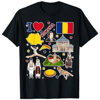 Romanian Hand Drawn Symbols Map Romania Cultural Icons T-Shirt