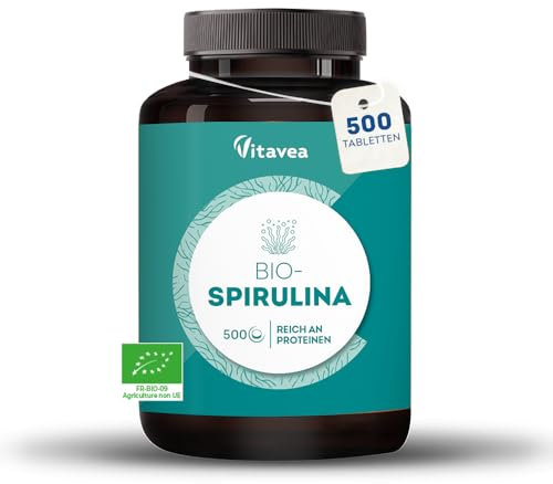 VITAVEA BIEN-ETRE Super Spirulina BIO - 500 Spirulina Tabletten von 500 mg - Reich an Proteinen, Phycocyanin, Eisen, Antioxidantien - Ohne Zusätze - Immunsystem, Müdigkeit - Vegan - Vitavea