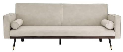 Jenna Three Seater Sofa Bed - Cream. Suede Fabric Low Folding Bed,Click Clack Mechanism. Recliner Couch To Double Bed. Space Saving Furniture For Living Room & Guest Room.