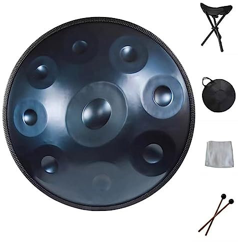 9 Note 22 Zoll Handpan in D-Moll Nitrieren Stahl Handtrommel Handgemachtes Heilendes Musikinstrument-Geschenk mit Tragetasche und Schlägeln für Anfänger Erwachsene (440hz) (Blue)