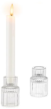 Glasseam Candle Sticks Holder Set of 2, Clear Glass Candle Holders for Candlestick Candles, Small Taper Candle Holder for Room Decor, Decorative Candlestick Holder for Dinner Tables Decoration