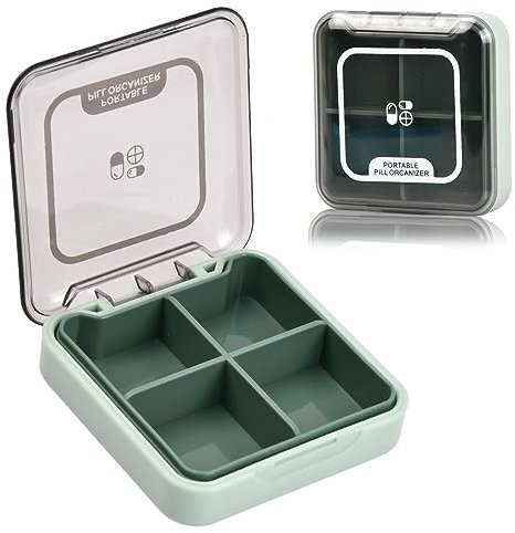 Wisebom Portapillole Settimanale e Giornaliero Portatile 4 Scomparti Rimovibili L'umidità Prova Pill Organizer Tascabile Mini per Vitamine Farmaci Integratori (Verde)