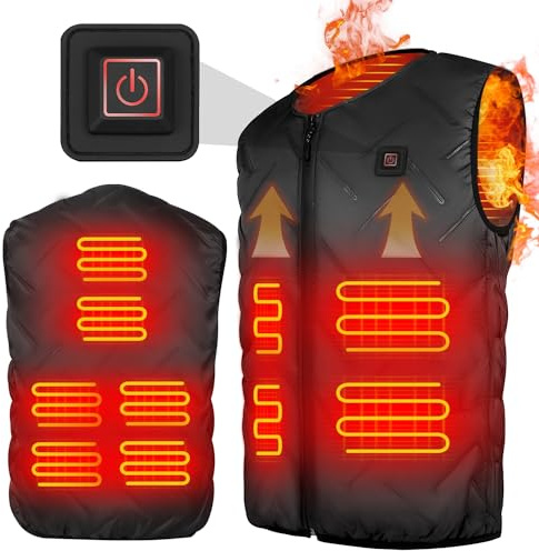 Gilet Riscaldato Uomo Donna, Moto Giubbotto Riscaldato Elettrico USB Lavabile con 3 Impostazione della Temperatura per All'aperto Lavoro, Pesca, Caccia e Campeggio, Senza Batteria XL