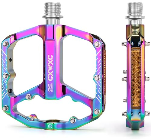 CXWXC Pédales de vélo avec Bandes réfléchissantes, 3 roulements étanches, Plateforme de vélo en Aluminium CNC antidérapante pour Une Conduite sûre et Confortable （Multi-Colored）